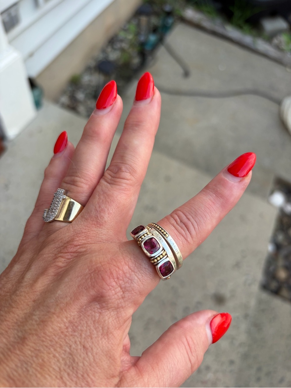 Two-Tone Rhodolite Garnet Trio Stacking Rings Lagos - Picture 3 of 10